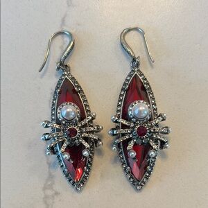 Betsy Johnson Red and Silver Spider Earrings